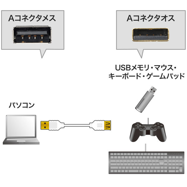 サンワサプライ 極細USB延長ケーブル Aオス-Aメス（延長タイプ） ホワイト 1m USB2.0 KU-SLEN10W 1本（直送品）