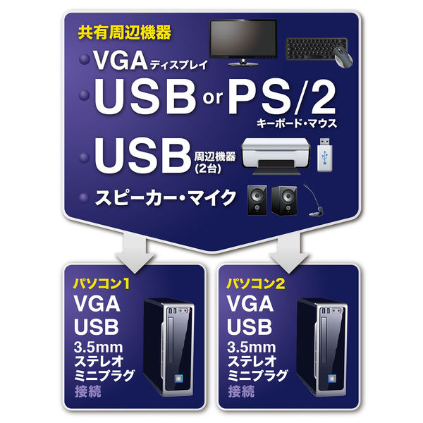 サンワサプライ USB・PS/2コンソール両対応パソコン自動切替器(2:1) SW