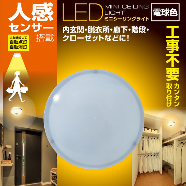 ミニ温泉器　お試し1/5くらいで体感下さい　充分に強力なセットです YAMAZEN LEDミニシーリングライト 人感センサー付 電球色 白熱