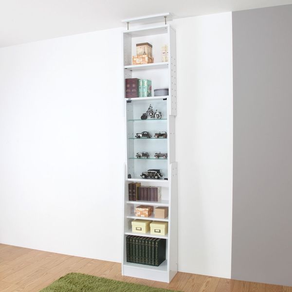 充英アート 天井つっぱり本棚 サブカルラック 鍵付 ガラスディスプレイ