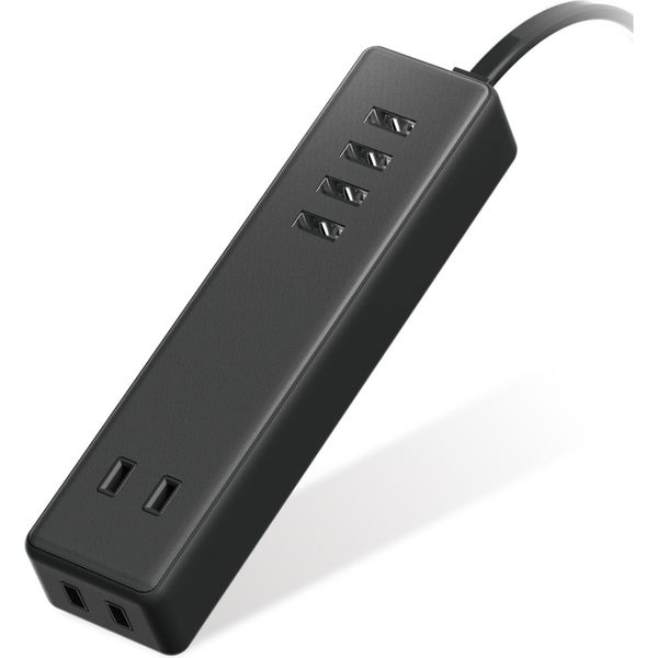 USBタップ 電源タップ 延長コード AC 2個口 USB A×4 1.5m ブラック ECT-0415BK エレコム 1個 - アスクル