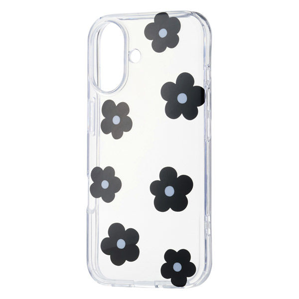 iPhone17 ケース ソフト 衝撃吸収 花柄デザイン ブラック PM