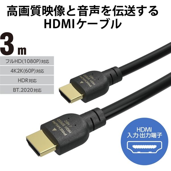 HDMIケーブル 4K/Ultra HD対応 プレミアム PS5対応 3m 黒 GM HDMIケーブル 4K/Ultra HD対応 プレミアム PS5対応 3m 黒 GM