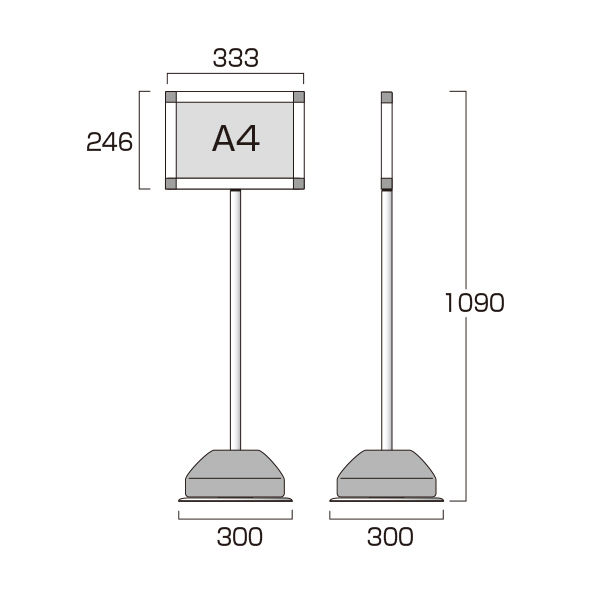 常磐精工 屋外ポールサインスタンド A4横 片面 ブラック BOPSS-A4YK 1