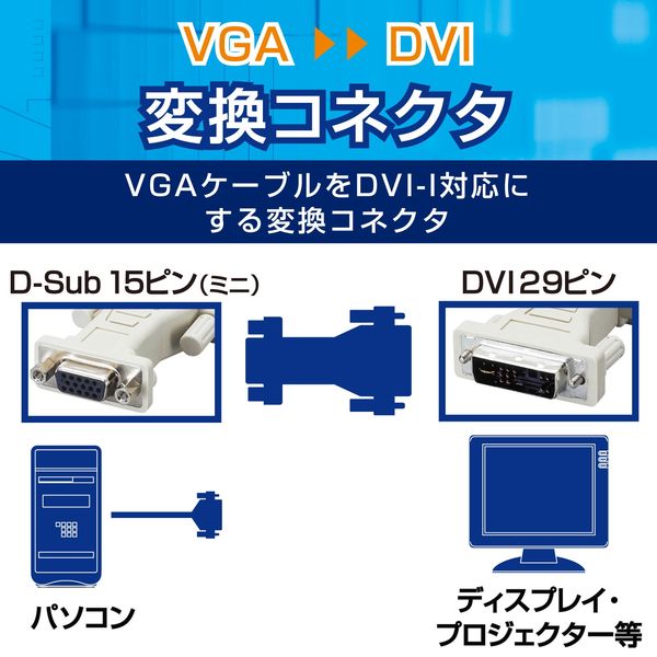 エレコム コネクタ変換アダプタ Dsub15P[ミニ]→DVI-I AD-D15FTDVM 1個