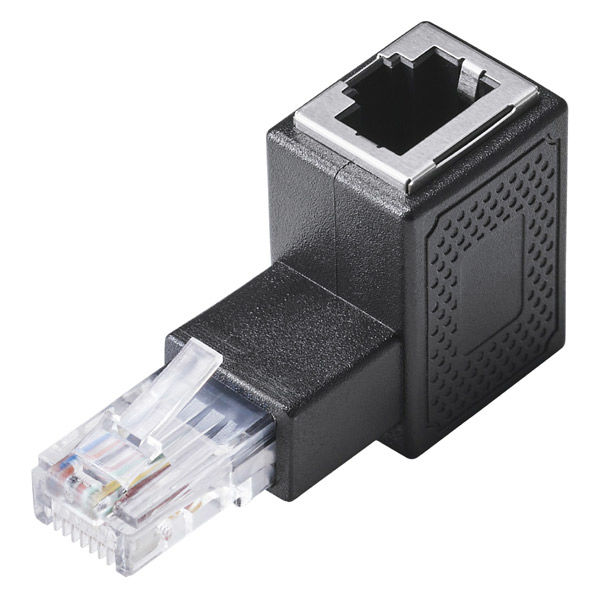 LANケーブル 延長コネクタ L字上向き 変換アダプタ Cat5e RJ45 黒 LD