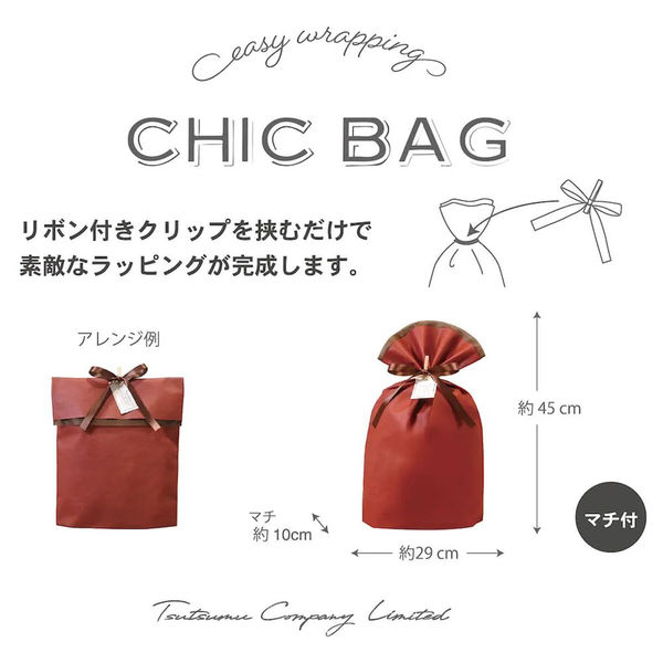 包む ギフト巾着バッグ シックバッグ マチあり 幅290 ワインレッド