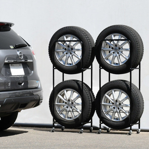 足立製作所 頑丈薄型タイヤラック SUV/RV車用【2個組・幅28cm・カバー 
