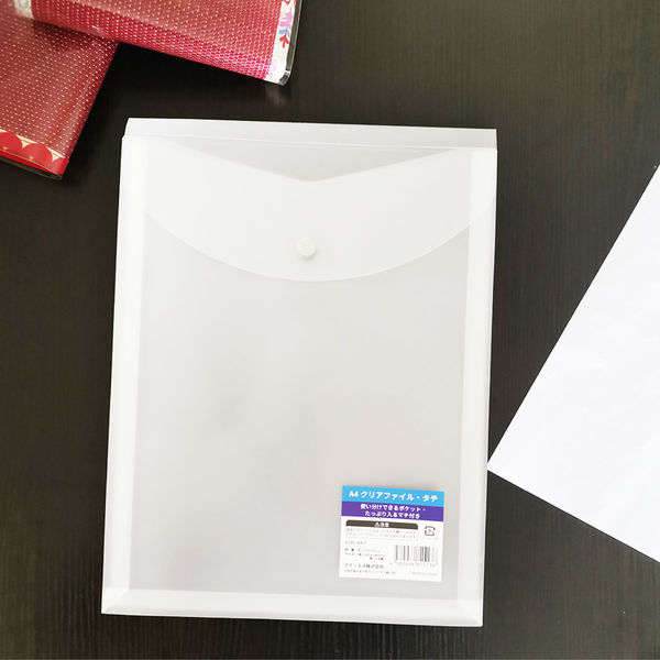 アイエス A4クリアファイルケース タテ型 背面ポケット・ボタン付き 10