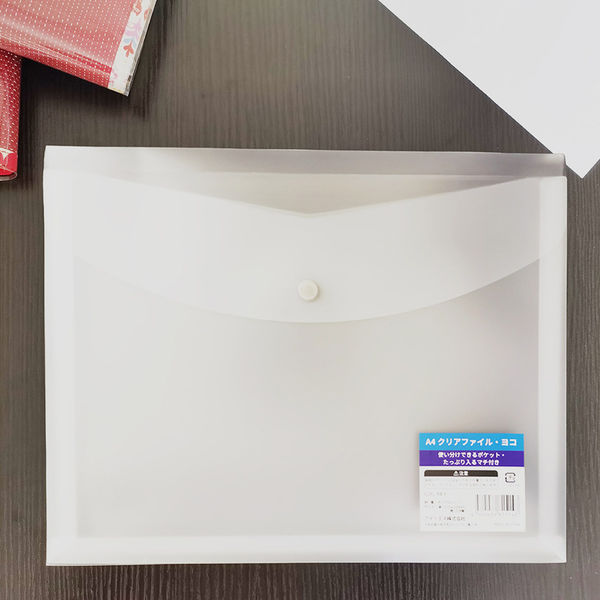 アイエス A4クリアファイルケース ヨコ型 背面ポケット・ボタン付き 10