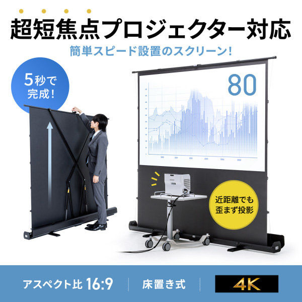 サンワサプライ プロジェクタースクリーン(床置き・パンタグラフ