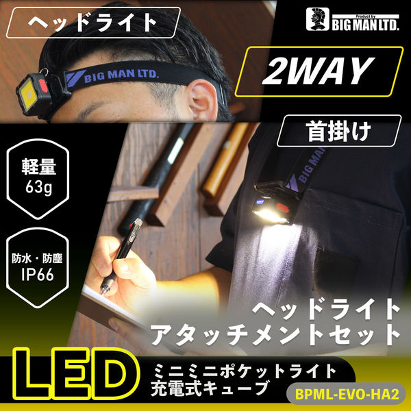 ビッグマン LEDミニミニポケットライト充電式 EVOヘッドライト