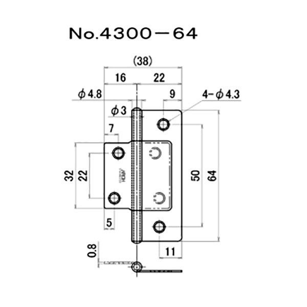 ニシムラ No.4300 ステンフラッシュ蝶番 64mm サテンゴールド (1セット