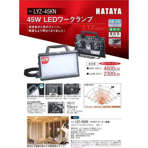 ＬＥＤワークランプ（ＡＣ１００Ｖ仕様) LYZ-45KN 1個 畑屋製作所（直送品） - アスクル