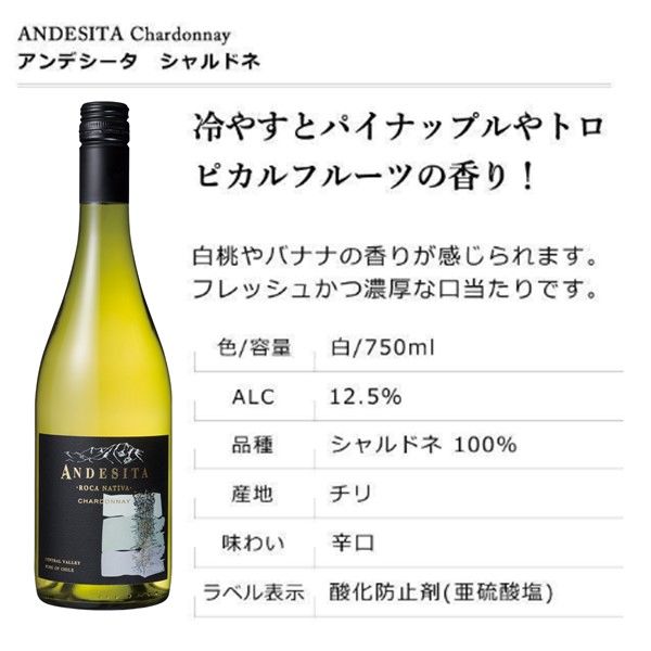 チリ アンデシータ シャルドネ 白ワイン 辛口 750ml 1本 国分 チリ アンデシータ シャルドネ 白ワイン 辛口 750ml 1本 国分