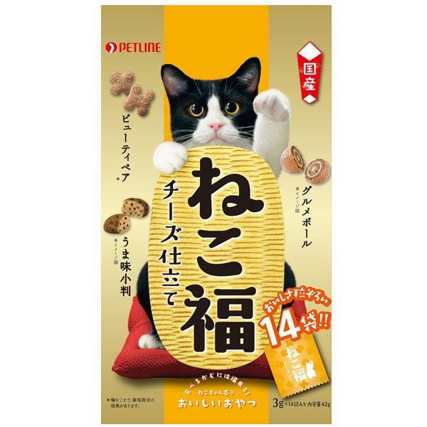 ねこ福 キャットフード チーズ仕立て 3g×14包 3袋 ペットライン