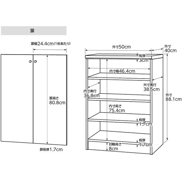 カラーラックM 扉付き 幅500×奥行400×高さ881mm ダークブラウン NC