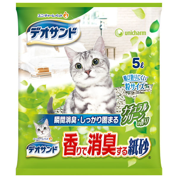 デオサンド 香りで消臭する紙砂 ナチュラルグリーンの香り 5L 12袋（4