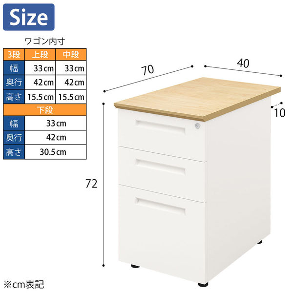 軒先渡し】Y2K NBD脇机 3段 幅400×奥行700×高さ720mm ナチュラル