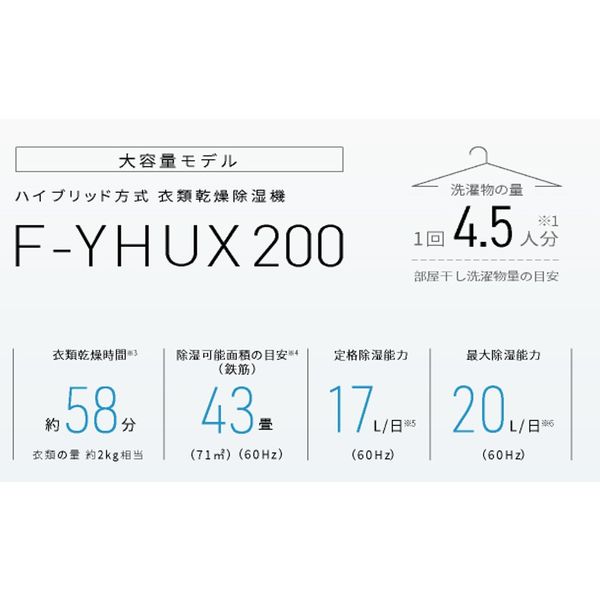 パナソニック ハイブリッド方式 衣類乾燥除湿機 F-YHUX200-S プラチナシルバー ナノイーX搭載 消臭 除菌