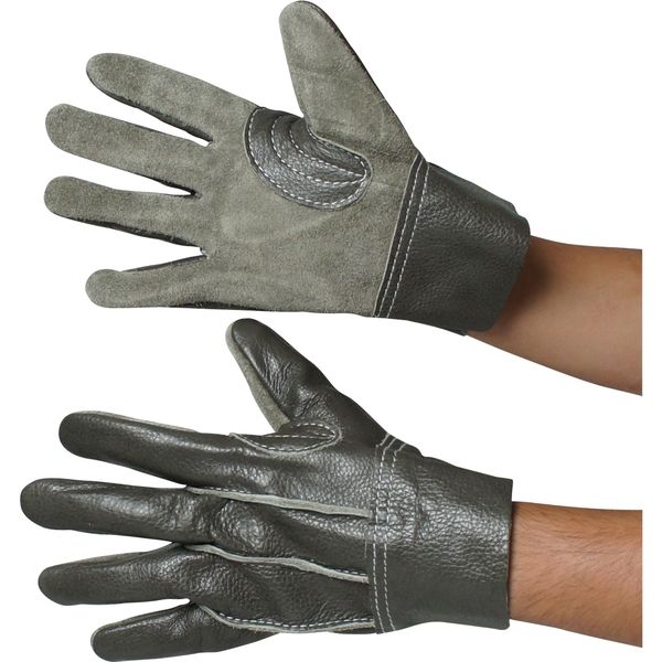 エース グローブ 作業手袋 牛本革手袋 (表面コート) 背縫い AG490 家具残り革使用 Lサイズ グレー