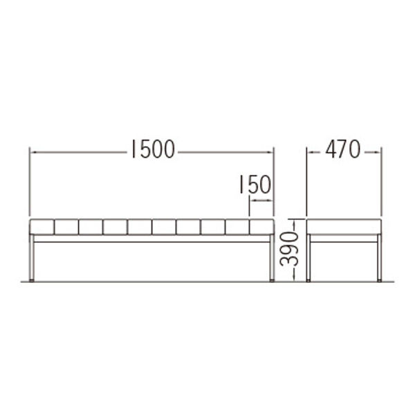 【軒先渡し】SANKEI CL85N-88N ロビーチェア 長椅子 背無し 幅1500mm グレー CL85N-MX 1台（直送品）