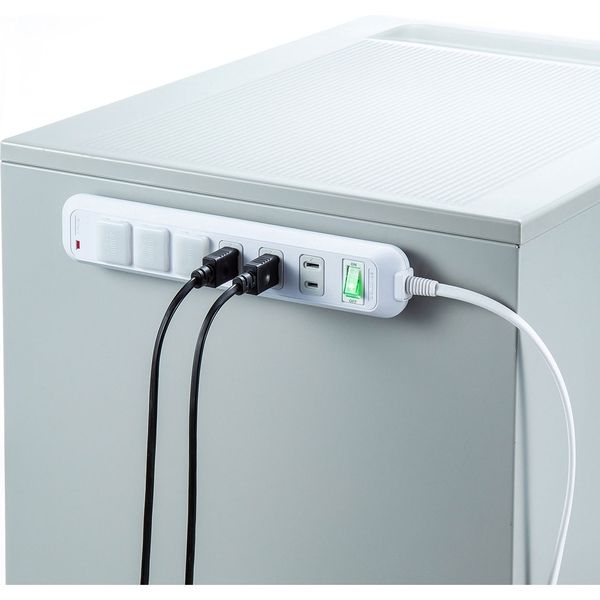 延長コード 電源タップ 2m 2P（ピン） 6個口 マグネット