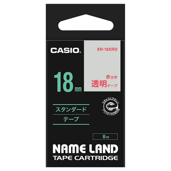 お得なセール情報 カシオ計算機 カシオネームランドテープ 18ミリ幅 透明に赤文字 ラベルライター