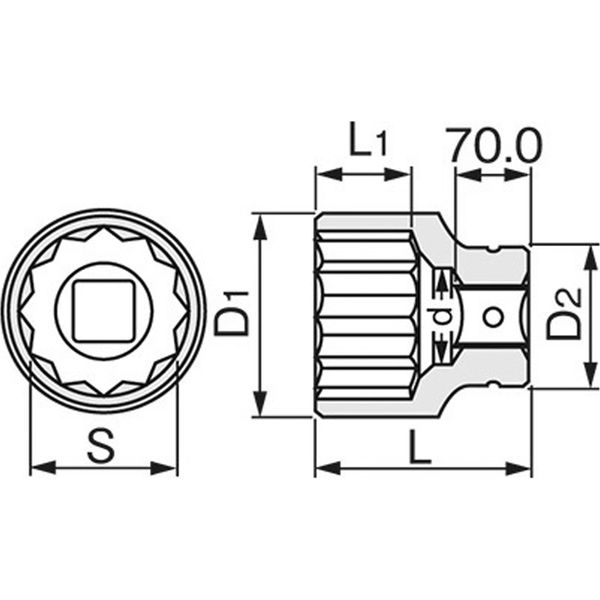 トネ(TONE) インパクト用ソケット(12角) 20AD-135 差込角63.5mm(2-1/2