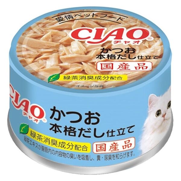 いなば CIAO チャオ かつお 本格だし仕立て 国産 85g 1セット（1缶×24）キャットフード 缶詰 - アスクル