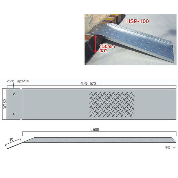 法山本店 縞鋼板製段差解消スロープ 適応段差300mmまで HSP-300（直送品）