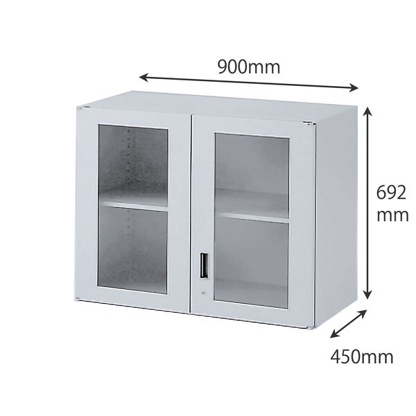 組立設置込】イトーキ シンラインキャビネット ガラス両開き扉型 上置き用 グレー 幅900×奥行450×高さ692mm（直送品） - アスクル