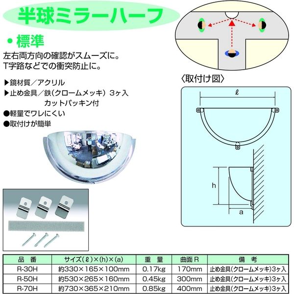 信栄物産 防犯ミラー 室内用 半球ミラー ハーフ 長さ730X高さ365X210mm 恋し 曲面 R 400mm R70H 売買されたオークション情報  落札价格 【au payマーケット】の商品情報をアーカイブ公開