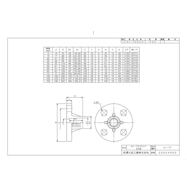 前澤化成工業 前澤 HITF5K65 HI TSフランジ 5K 2323808（直送品