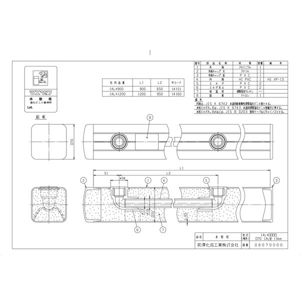 前澤化成工業 前澤 1ALX900 水栓柱 アルミ 1AL型 2323875（直送品）