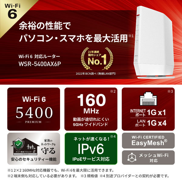 バッファロー 無線LAN親機 Wi-Fi 6 11ax対応 Wi-Fiルーター 4803+573Mbps 4+2アンテナ ホワイト - アスクル