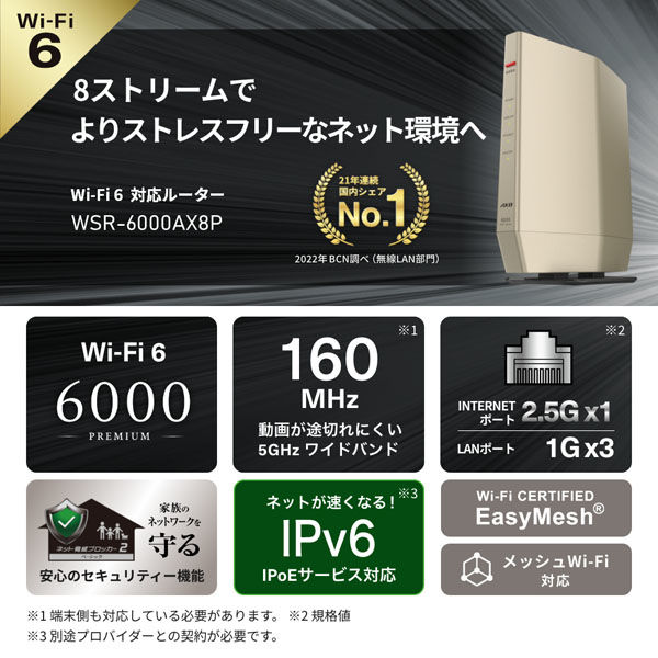 バッファロー 無線LAN親機 Wi-Fi 6 11ax Wi-Fiルーター 4803+1147Mbps
