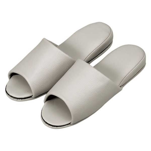 オーミケンシ 抗菌レザー調スリッパ前開10足WHグレー 10835357 (10P) 1