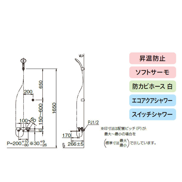 LIXIL サーモスタット付シャワーバス水栓 浴槽・洗い場兼用 エコアクア