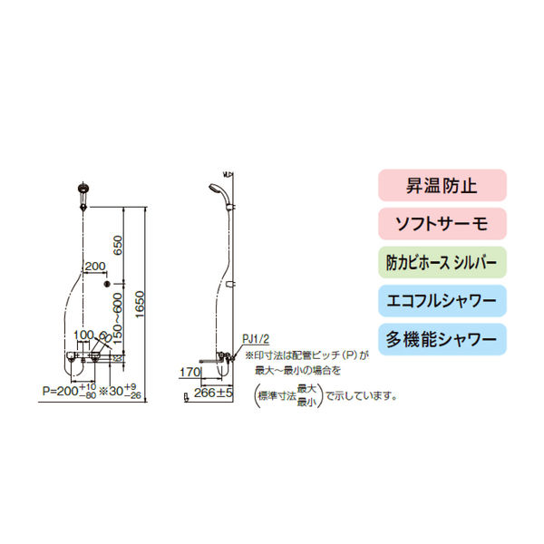 LIXIL サーモスタット付シャワーバス水栓 浴槽・洗い場兼用 エコフル