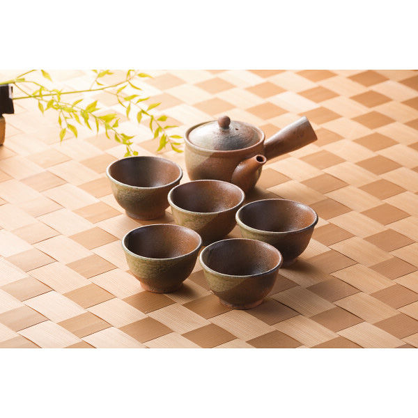 ヤマ庄陶器 信楽焼 緑豆掛 急須茶器揃 G5ー2709_10set 1箱（直送品