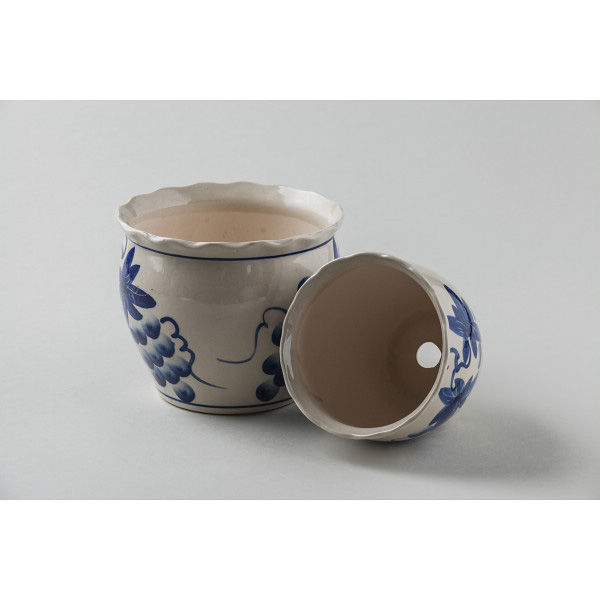 大和工業 陶器植木鉢2点セット ブドウ柄 UH03/2SBB 1箱（直送品