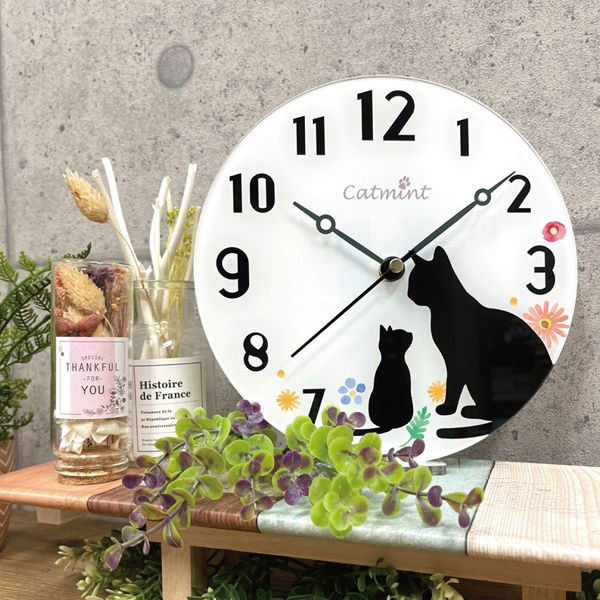 フォロー HK-03-23S キャットミント アクリルクロック 20cm 置掛け兼用