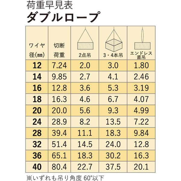 アイビッグ 玉掛ワイヤー（ダブルロープ 安全ひげなしテーパーロック Carrot） 両シンブル入 32mmx4M 70461 1本（直送品） -  アスクル