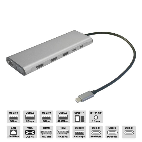 ドッキングステーション USB Type-C 映像分配機能搭載 HDMI VGA LAN SD