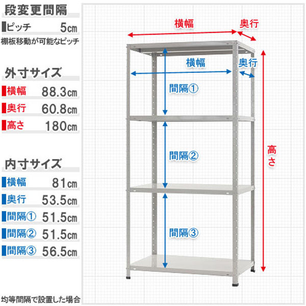 軒先渡し】北島 スチールラック KTー5-18-4 幅875×奥行600×高さ1800mm ホワイトグレー 51040605476 1台（直送品） -  アスクル