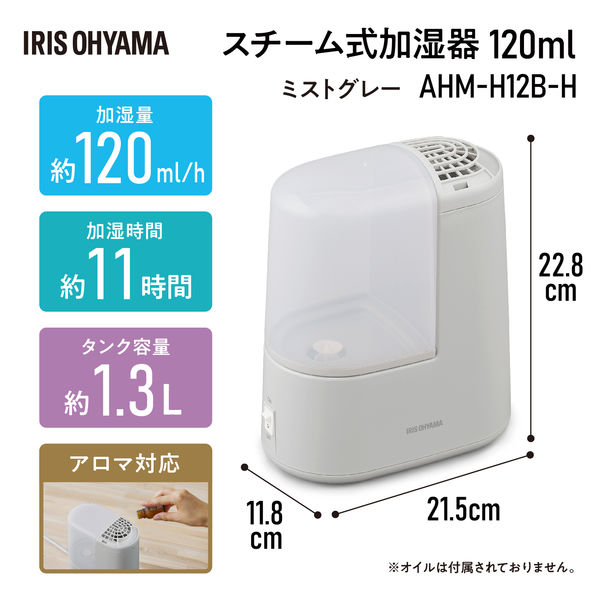 アイリスオーヤマ AHM-H12B-H スチーム式加湿器 120ml ミストグレー