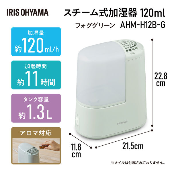 アイリスオーヤマ スチーム式加湿器 120ml 卓上 加熱式 コンパクト 小型 AHM-H12B-G 1台