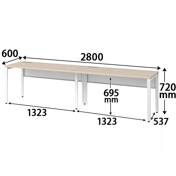オカムラ ジャスタス片面フリーアドレスデスク 引出無 幅2800×奥行600
