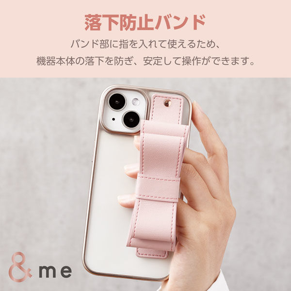 iPhone15 ケース ハイブリッド 衝撃吸収 ハンドバンド付 &me リボン